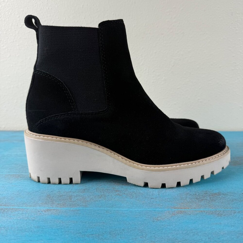 Dolce Vita Haddie Chelsea Black Suede Chunky Y2k Retro Boots Size 9